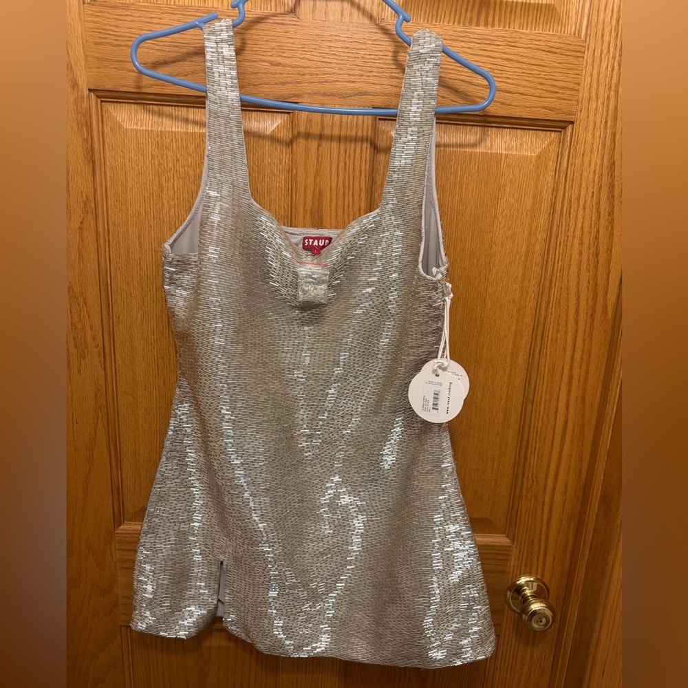 STAUD Le Sable Dress Beaded in Silver size Large - read description